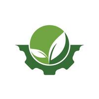Ingranaggio foglia vettore logo design. astratto concetto per ecologia tema, verde eco energia, tecnologia e industria.