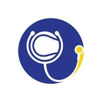 tennis stetoscopio vettore logo design. gli sport Salute e cura logo concetto.