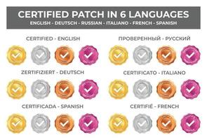 impostato di certificato toppa nel sei le lingue vettore pronto per uso
