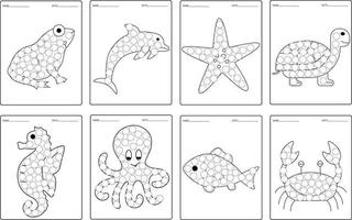 oceano animali colorazione libro, punto marcatori attività per bambini. vettore