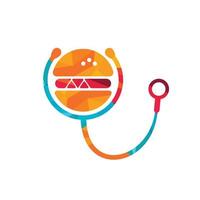 salutare cibo vettore logo design. grande hamburger con stetoscopio icona logo design.