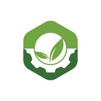 Ingranaggio foglia vettore logo design. astratto concetto per ecologia tema, verde eco energia, tecnologia e industria.