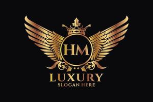 lusso reale ala lettera hm cresta oro colore logo vettore, vittoria logo, cresta logo, ala logo, vettore logo modello.
