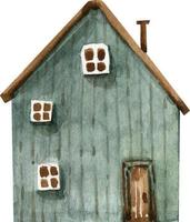verde di legno Casa nel cartone animato stile, acquerello illustrazione. vettore