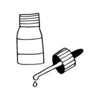 gocce nel un' bottiglia con un' pipetta mano disegnato scarabocchio. , scandinavo, nordico, minimalismo, monocromo. icona. medicina che cola naso Salute trattamento vettore