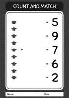 conta e abbina il gioco con il cappello di laurea. foglio di lavoro per bambini in età prescolare, foglio attività per bambini vettore