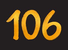106 numero logo vettore illustrazione, 106 anni anniversario celebrazione vettore modello, 106° compleanno, oro lettering numeri spazzola disegno mano disegnato schizzo, numero logo design per Stampa, t camicia