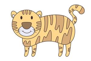 tigre del fumetto di vettore. animale africano. tigre gentile divertente. tigre carina divertente. adorabile animaletto africano per stampa di moda, abbigliamento per bambini, scuola materna, poster, invito, design di biglietti di auguri vettore