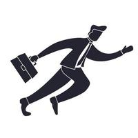 nero silhouette uomo d'affari in esecuzione fretta su.piatto illustrazione vettore.cartone animato personaggio uomo in esecuzione con valigetta. vettore