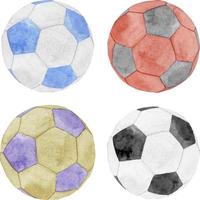 impostato di calcio calcio palle disegno. nero e bianca, rosso e blu, colorato calcio palle vettore