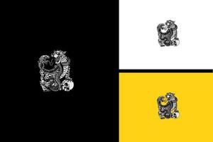 tigre e re cobra vettore illustrazione nero e bianca