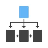 diagramma di flusso glifo blu e nero icona vettore