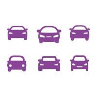 impostato icona di macchina. silhouette di carino cartone animato giocattolo auto nel viola. illustrazione, miniatura, imitazione, logo di macchina. modificabile veicoli vettore. vettore