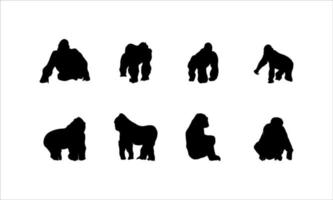 collezione di gorilla silhouette illustrazioni vettore