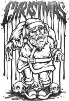 zombie Santa Claus con cranio testa monocromatico vettore