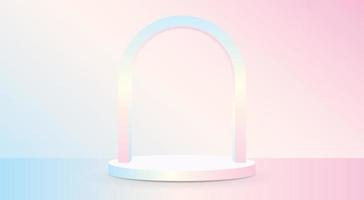 di moda dolce pastello pendenza colore arco con podio Prodotto Schermo 3d illustrazione vettore per mettendo il tuo carino oggetto