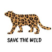 gatto famiglia silhouette, giaguaro o leopardo silhouette con gatto pelle modello e testo Salva il selvaggio vettore illustrazione