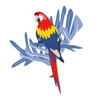 tropicale mano disegnato colorato ara pappagallo con foglia sfondo. ara pappagallo. vettore illustrazione isolato su bianca sfondo.