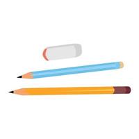 Due matite e gomma per cancellare piatto vettore , design illustrazione