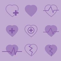 collezione di viola cuore icone su viola sfondo vettore