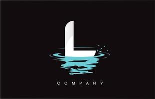 l lettera logo design con spruzzi d'acqua increspature gocce riflesso vettore