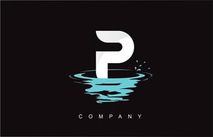 p lettera logo design con spruzzi d'acqua increspature gocce riflesso vettore