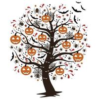 pauroso Halloween albero con sospeso zucca, vettore isolato illustrazione su bianca sfondo