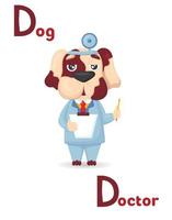 latino alfabeto abc animale professioni di partenza con d cane medico nel cartone animato stile. vettore