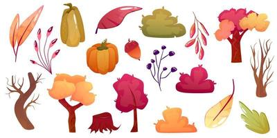 autunno impostare, autunno raccogliere clipart isolato. cartone animato piatto vettore illustrazione. carino autunno design. ghianda, albero, foglia e zucca per ringraziamento design.