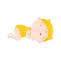 carino bambino piccolo addormentato posa nel cartone animato stile isolato su bianca sfondo, bambino sviluppo, colorato tratteggiata canottiera vettore