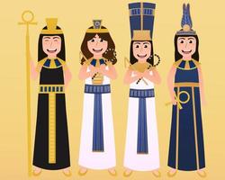 antico egiziano dea o sacro regine collezione nel cartone animato stile, culturale persone nel tradizionale Abiti vettore