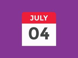 luglio 4 calendario promemoria. 4 ° luglio quotidiano calendario icona modello. calendario 4 ° luglio icona design modello. vettore illustrazione