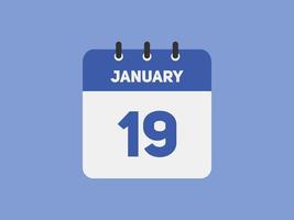 gennaio 19 calendario promemoria. 19 gennaio quotidiano calendario icona modello. calendario 19 gennaio icona design modello. vettore illustrazione