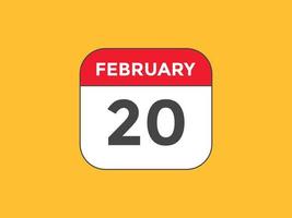 febbraio 20 calendario promemoria. 20 febbraio quotidiano calendario icona modello. calendario 20 febbraio icona design modello. vettore illustrazione