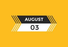 agosto 3 calendario promemoria. 3 ° agosto quotidiano calendario icona modello. calendario 3 ° agosto icona design modello. vettore illustrazione