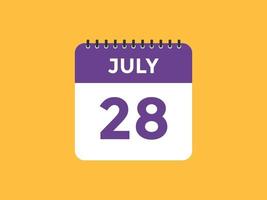 luglio 28 calendario promemoria. 28th luglio quotidiano calendario icona modello. calendario 28th luglio icona design modello. vettore illustrazione