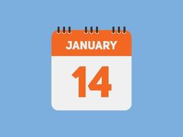 gennaio 14 calendario promemoria. 14 gennaio quotidiano calendario icona modello. calendario 14 gennaio icona design modello. vettore illustrazione