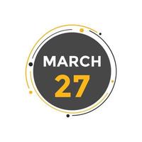 marzo 27 calendario promemoria. 27th marzo quotidiano calendario icona modello. calendario 27th marzo icona design modello. vettore illustrazione