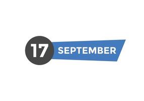 settembre 17 calendario promemoria. 17 ° settembre quotidiano calendario icona modello. calendario 17 ° settembre icona design modello. vettore illustrazione