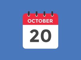 ottobre 20 calendario promemoria. 20 ottobre quotidiano calendario icona modello. calendario 20 ottobre icona design modello. vettore illustrazione