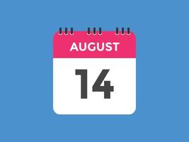 agosto 14 calendario promemoria. 14 agosto quotidiano calendario icona modello. calendario 14 agosto icona design modello. vettore illustrazione