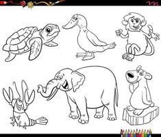 cartone animato animali personaggi impostato colorazione pagina vettore