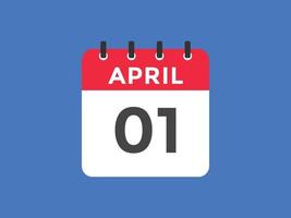 aprile 1 calendario promemoria. 1 ° aprile quotidiano calendario icona modello. calendario 1 ° aprile icona design modello. vettore illustrazione