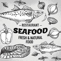 frutti di mare pesce, cipolla isolato grafico nero inchiostro su un' bianca sfondo un' impostare. Vintage ▾ incisione illustrazione arte. vettore. cibo e ristorante design. vettore