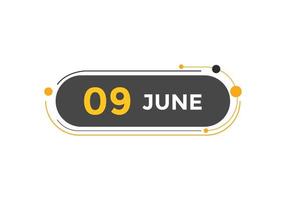 giugno 9 calendario promemoria. 9 ° giugno quotidiano calendario icona modello. calendario 9 ° giugno icona design modello. vettore illustrazione