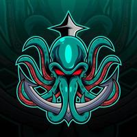 kraken polpo esport logo mascotte design vettore