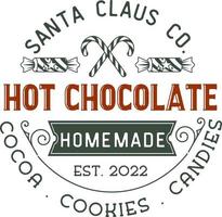 caldo cioccolato Santa Claus co casa fatto cacao biscotti caramelle. Natale Vintage ▾ retrò tipografia etichette badge vettore design isolato su bianca sfondo. inverno vacanza Vintage ▾ ornamenti, citazioni