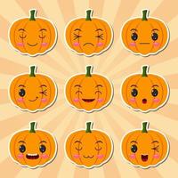 divertente cartone animato Halloween zucca etichetta icone vettore