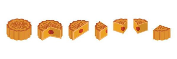 impostato di totale, un' metà, un' trimestre tagliare fetta di al forno mooncake con fagiolo e uovo ingrediente Riempimento clipart. Marrone al forno mooncake vettore design illustrazione. metà autunno Festival Luna torta concetto