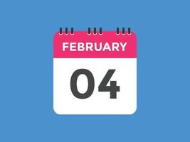 febbraio 4 calendario promemoria. 4 ° febbraio quotidiano calendario icona modello. calendario 4 ° febbraio icona design modello. vettore illustrazione